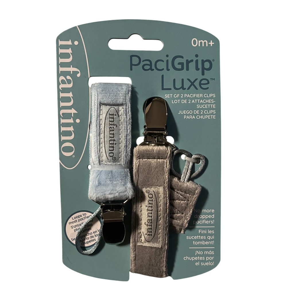 Infantino PaciGrip Luxe Set of 2 Pacifier Clips Blue Gray‎